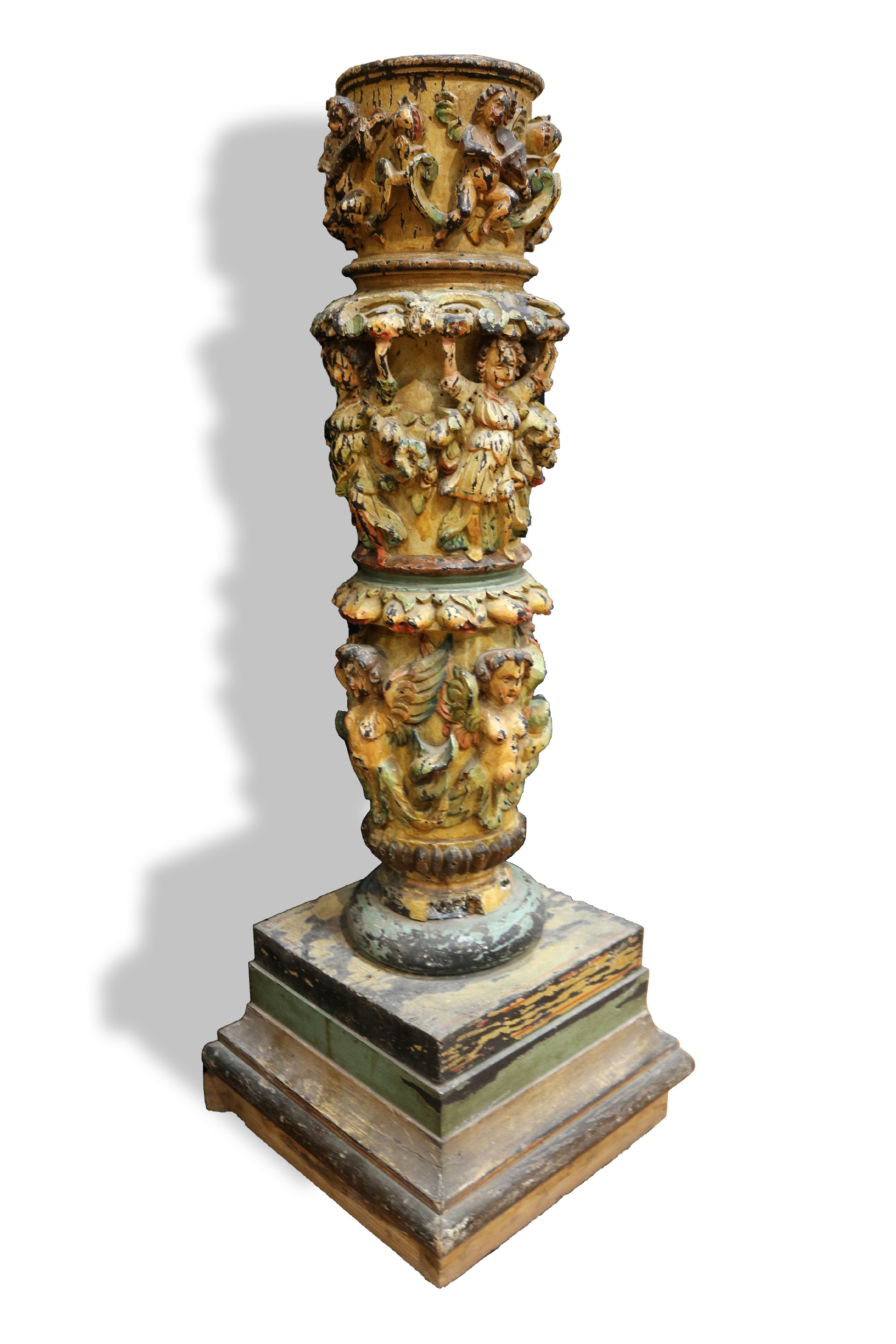Antica colonna in legno dipinta. Epoca 1600. - 1