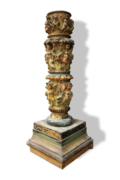 Antica colonna in legno dipinta. Epoca 1600. 