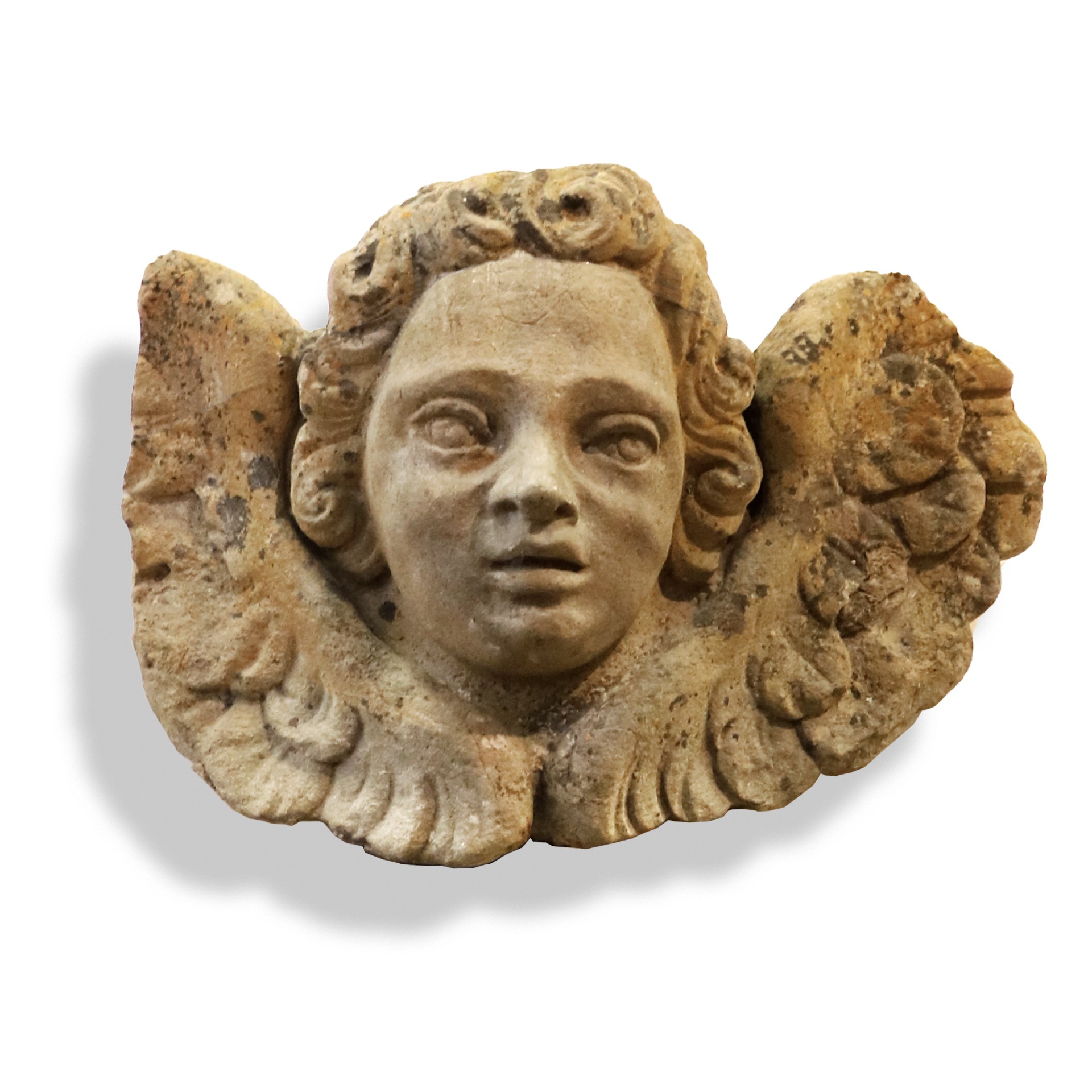 Antica testa di putto alato. Epoca 1400. - Statue Antiche - Sculture Antiche - Prodotti - Antichità Fiorillo