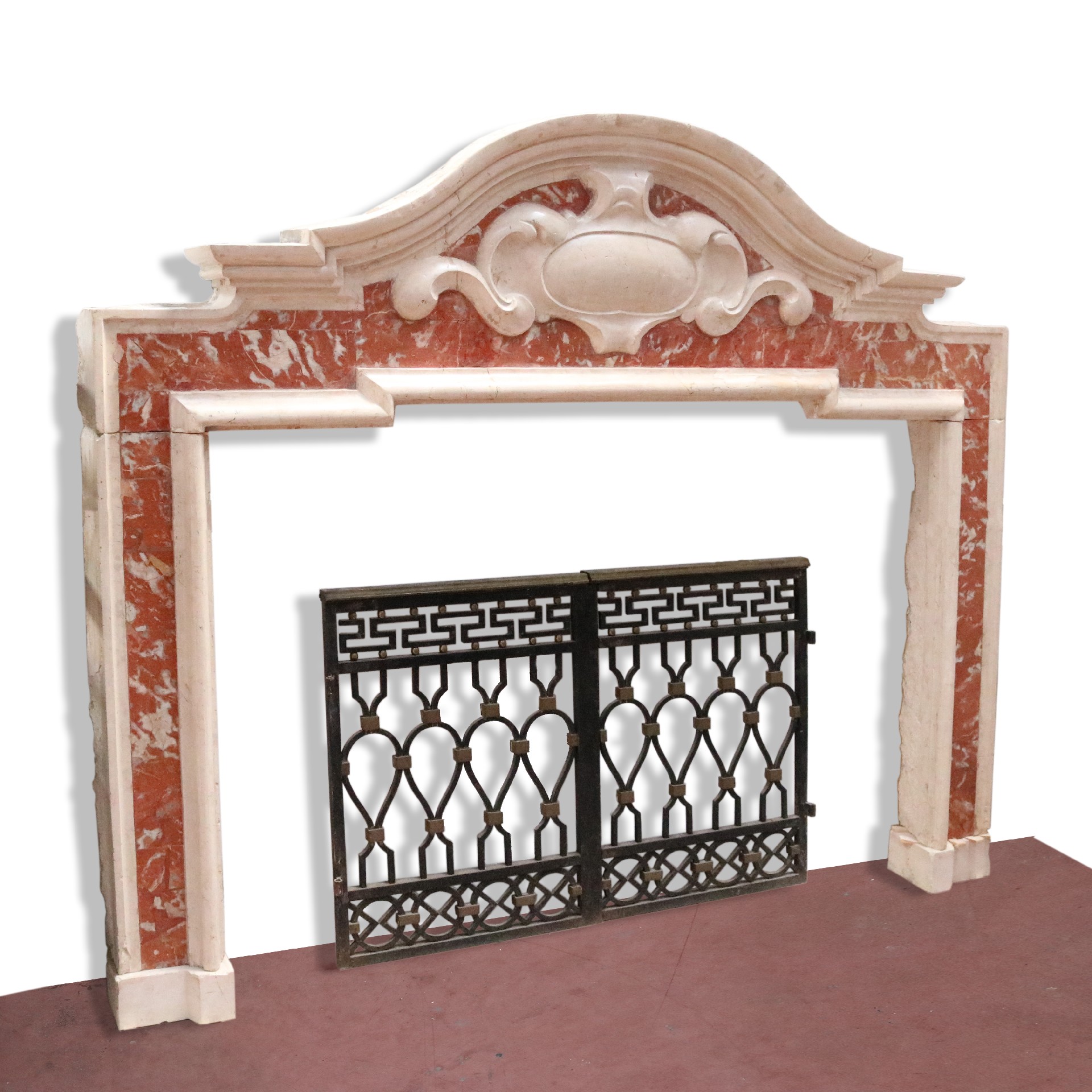 Antique stone and marble fireplace frame, cm202x171h. - 1