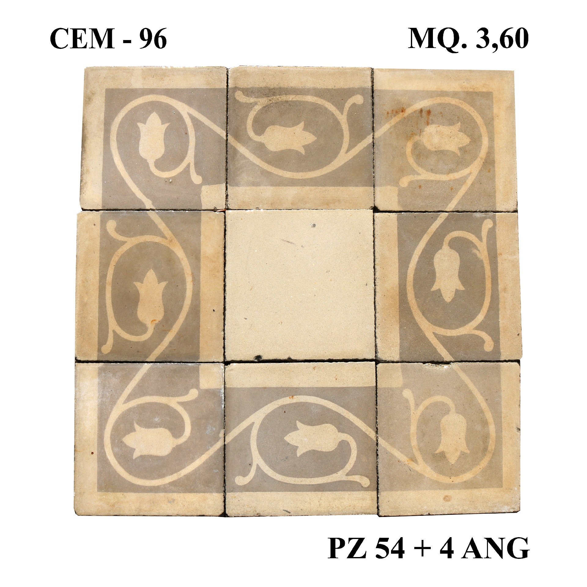 Antica pavimentazione in cementine cm 25x25. - Cementine e Graniglie - Pavimentazioni Antiche - Prodotti - Antichità Fiorillo