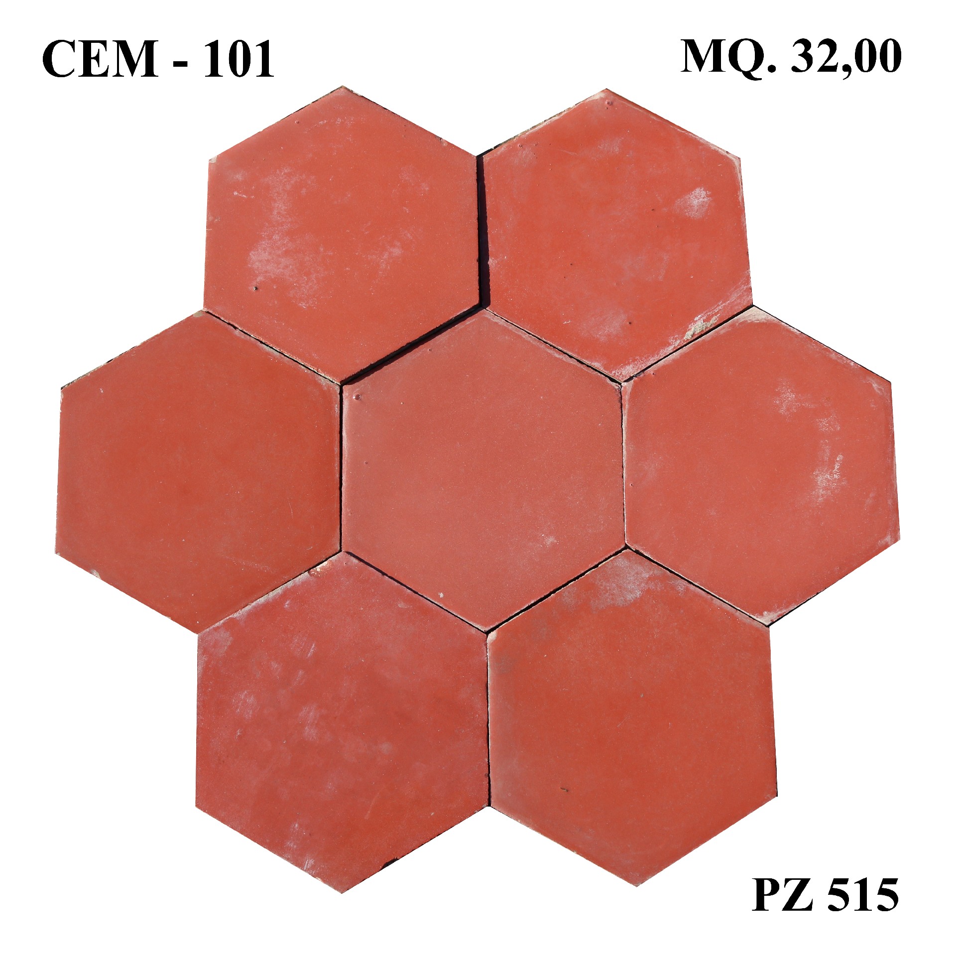 Antica pavimentazione in cementine esagonale. lato cm.15,5. - Cementine e Graniglie - Pavimentazioni Antiche - Prodotti - Antichità Fiorillo