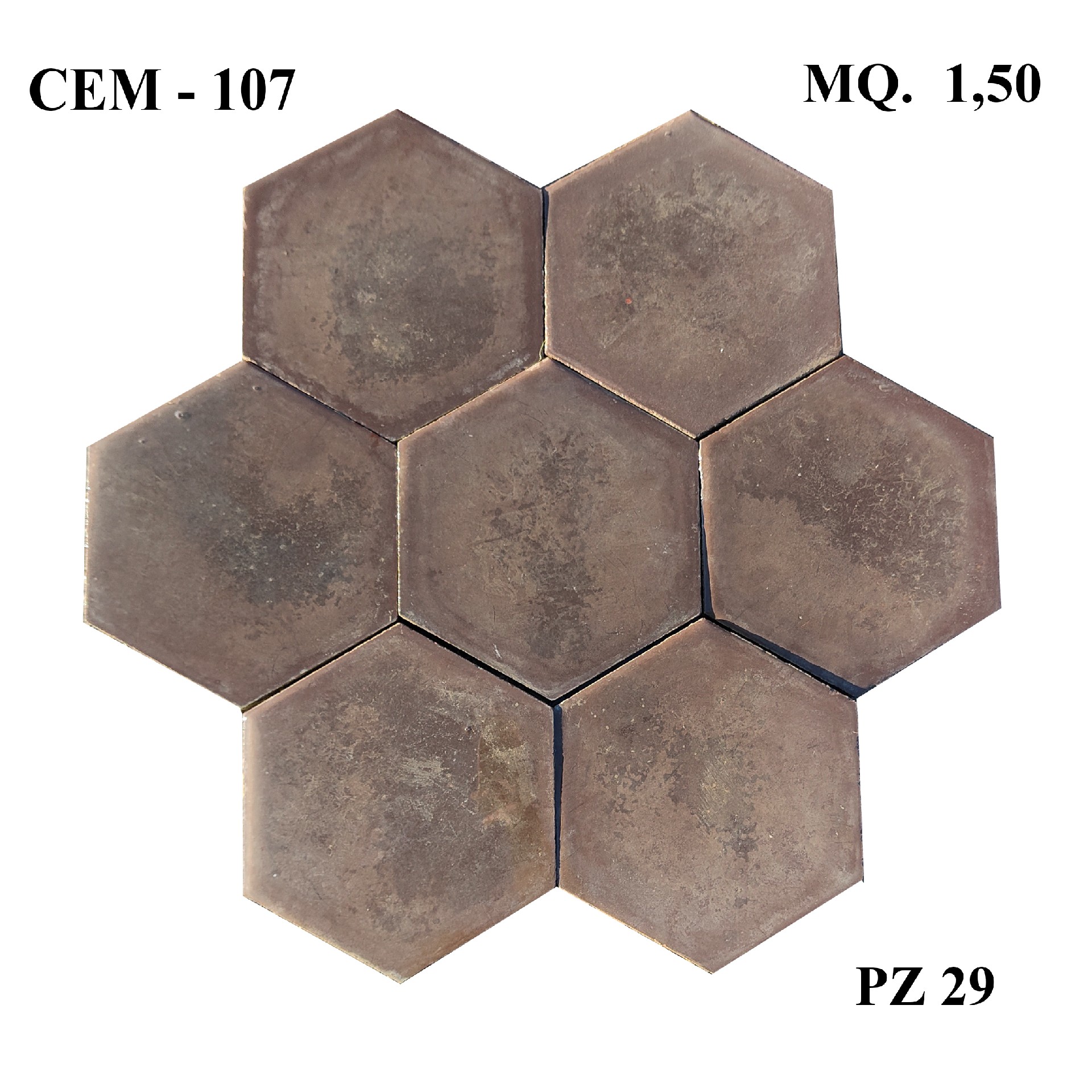 Antica pavimentazione in cementine esagonale. Lato cm.14,5. - Cementine e Graniglie - Pavimentazioni Antiche - Prodotti - Antichità Fiorillo