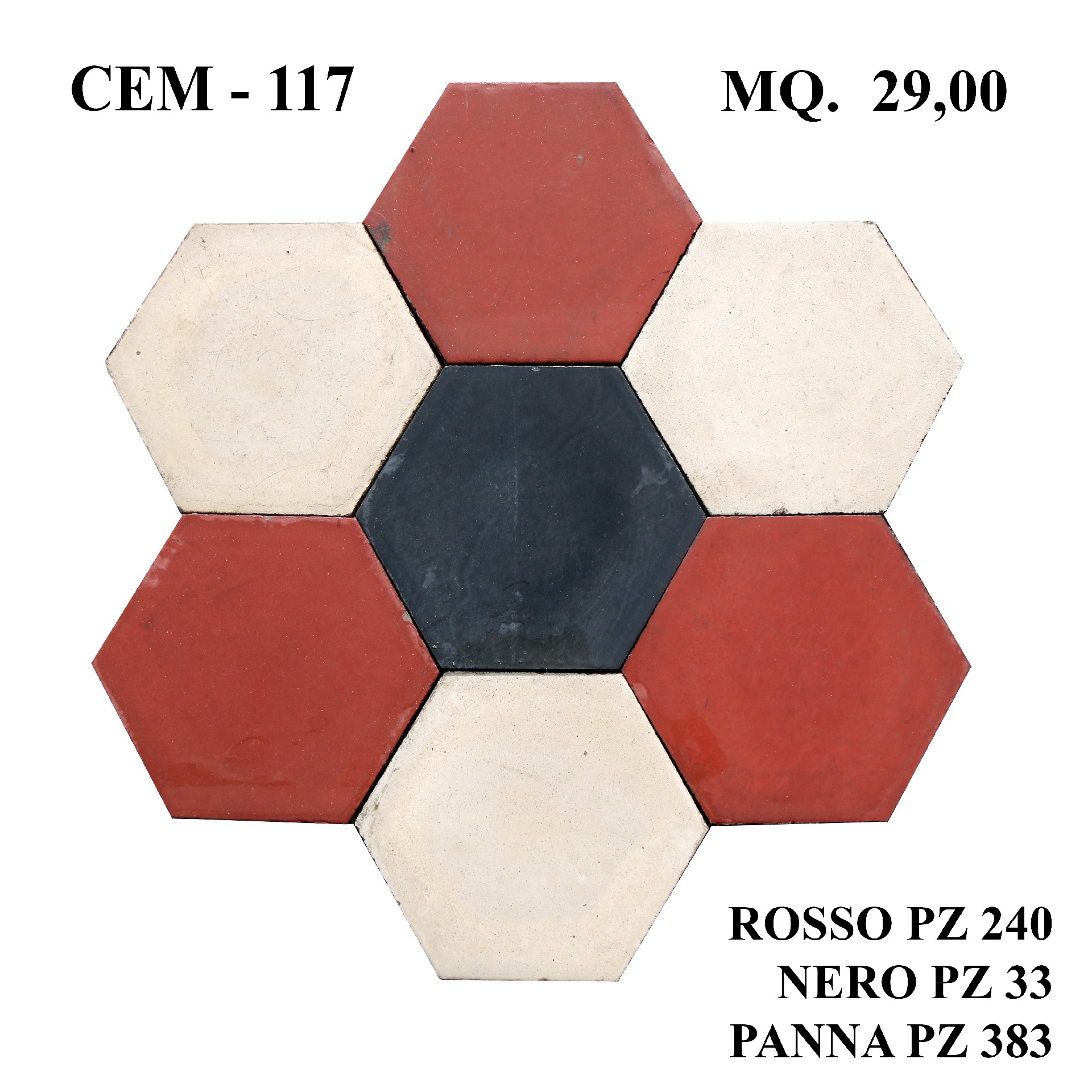 Antica pavimentazione in cementine esagonale. Lato cm.13. - Cementine e Graniglie - Pavimentazioni Antiche - Prodotti - Antichità Fiorillo