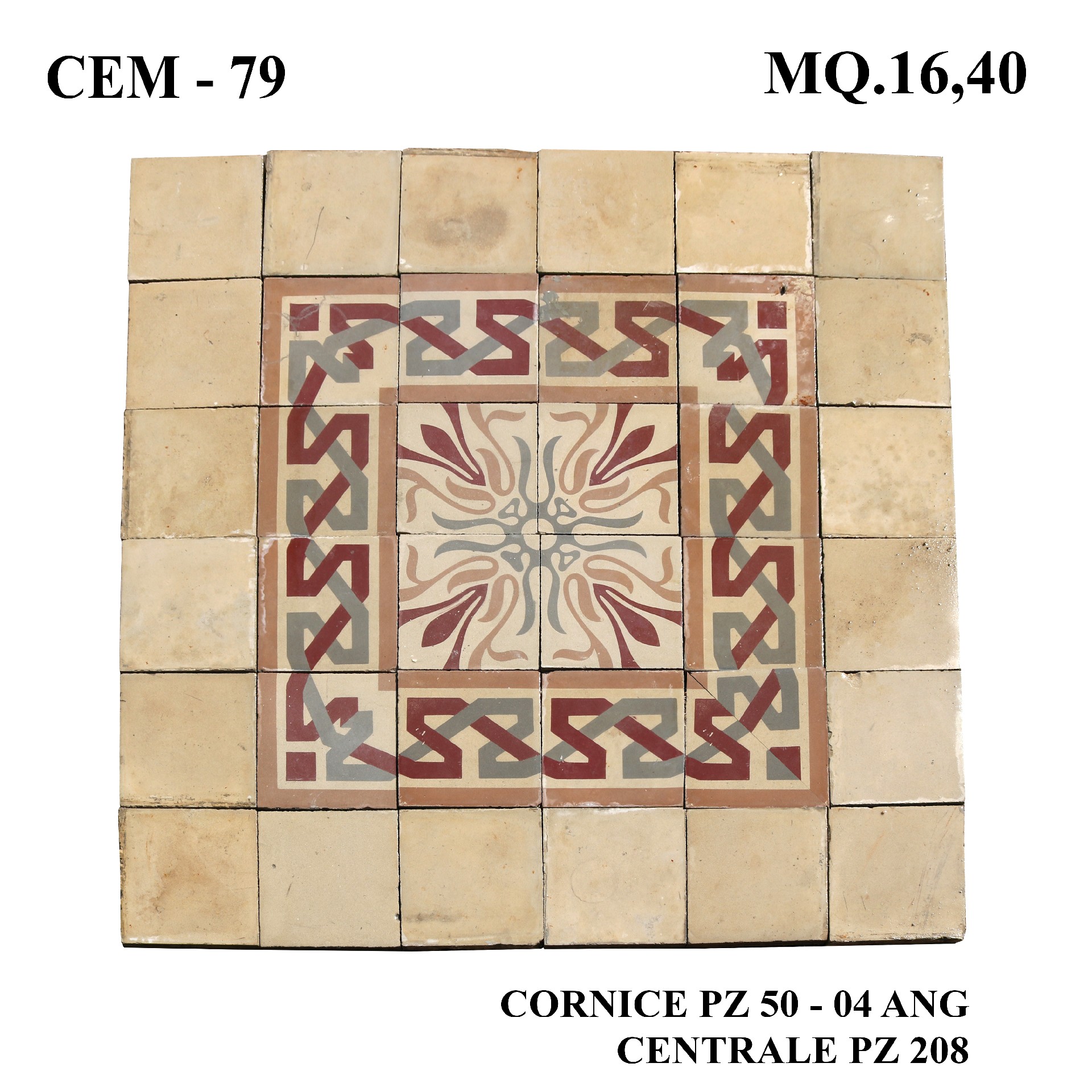 Antica pavimentazione in cementine cm 25x25. - Cementine e Graniglie - Pavimentazioni Antiche - Prodotti - Antichità Fiorillo