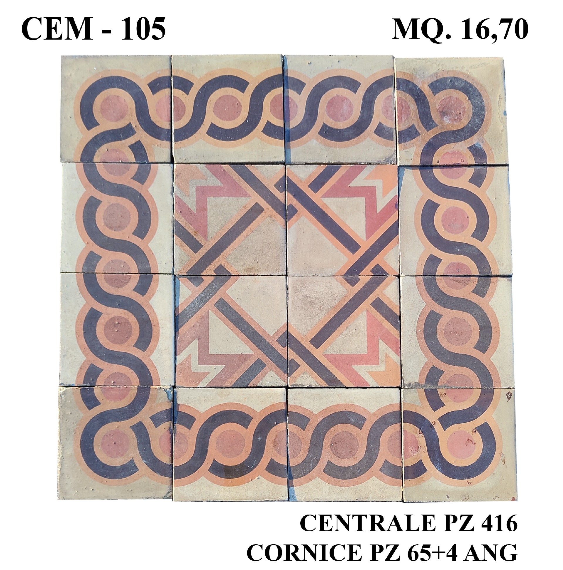 Antica pavimentazione in cementina cm20x20. - 1