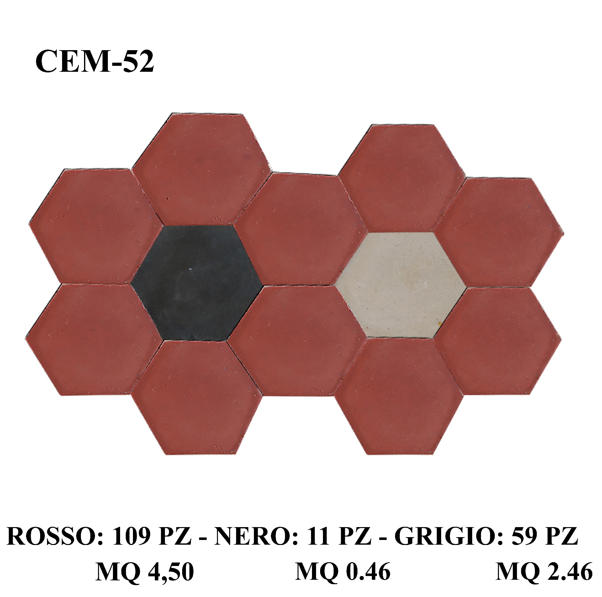 Pavimentazione in cementine esagonale. Lato cm 12,5. - Cementine e Graniglie - Pavimentazioni Antiche - Prodotti - Antichità Fiorillo