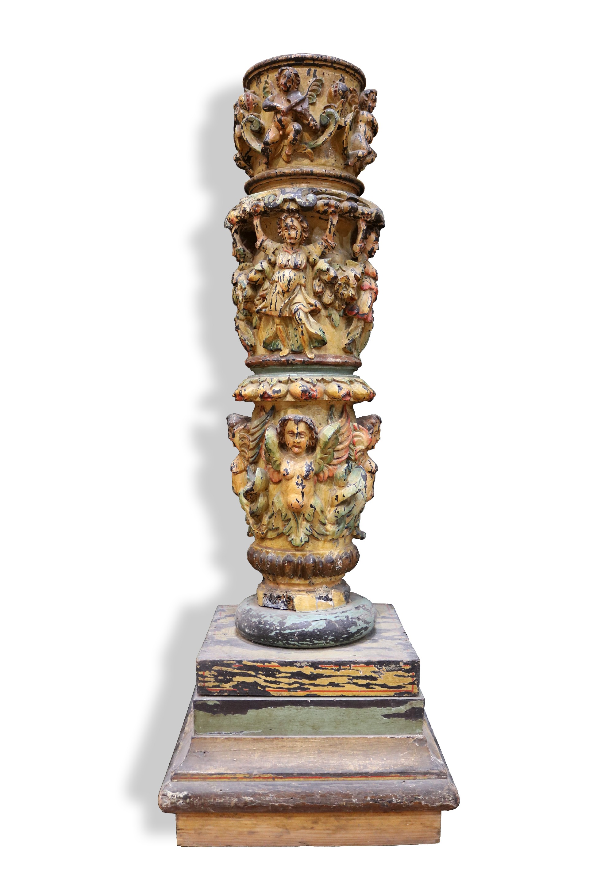 Antica colonna in legno dipinta. Epoca 1600. - 1