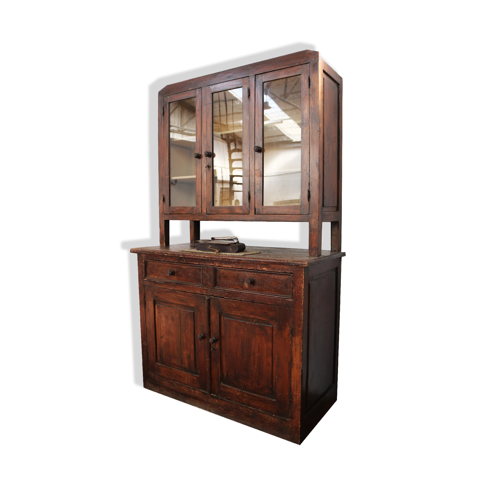 Credenza doppio corpo con vetrina. Epoca primi del '900 - 1