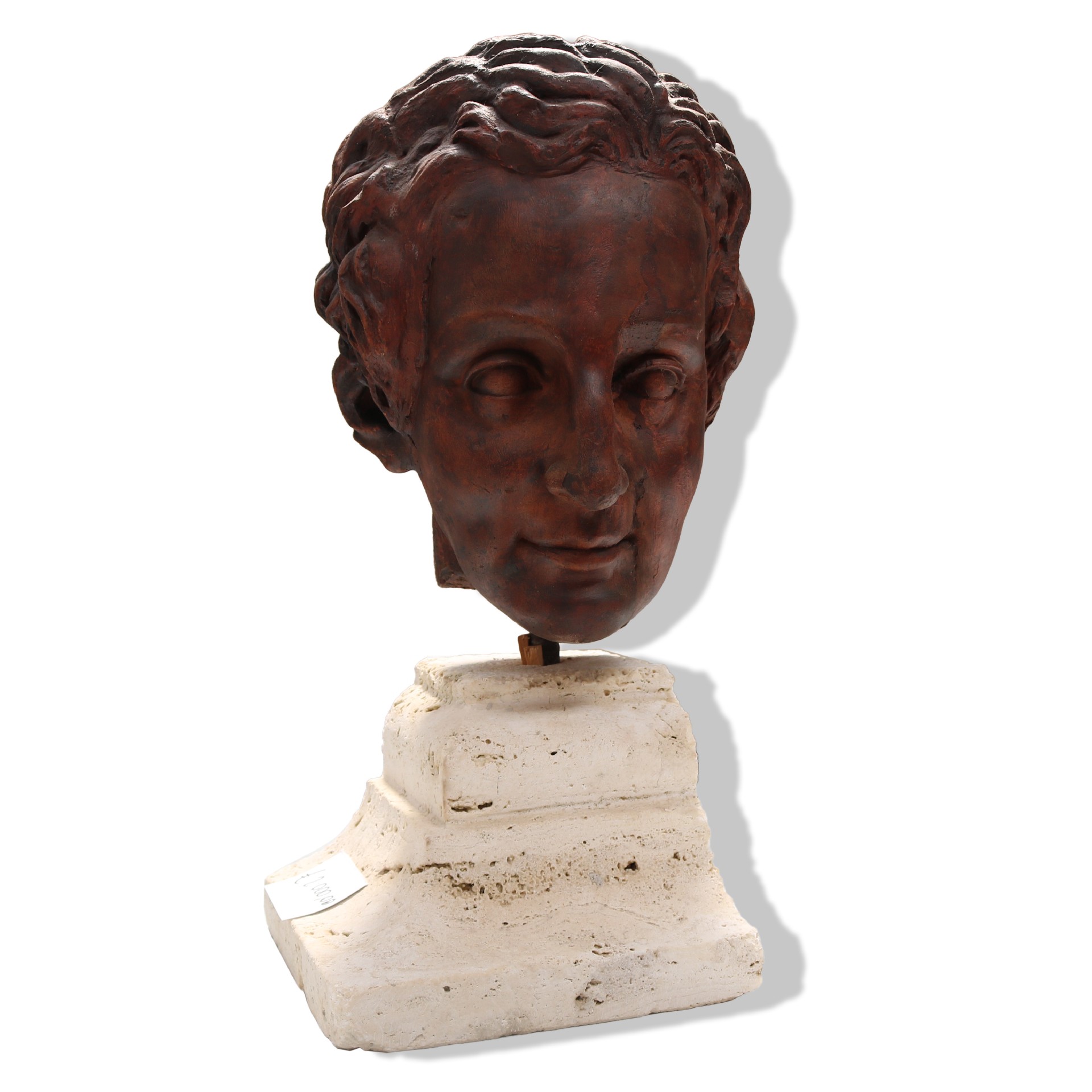 Antica scultura di testa in terracotta.  - 1