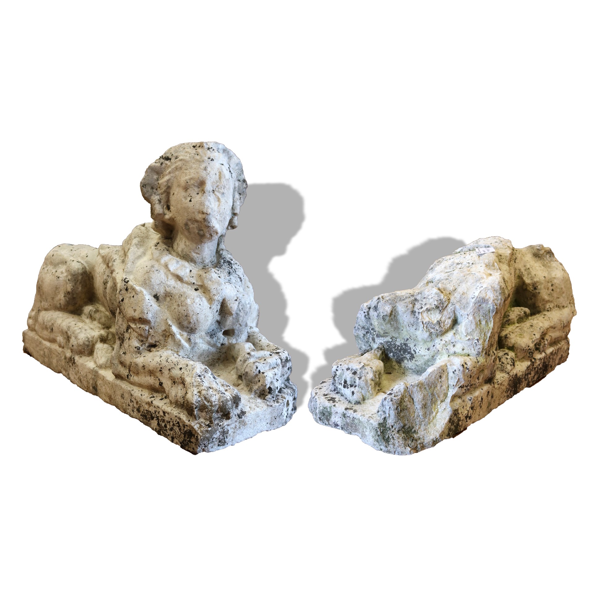 Antica coppia di sculture in pietra. - Statue Antiche - Sculture Antiche - Prodotti - Antichità Fiorillo