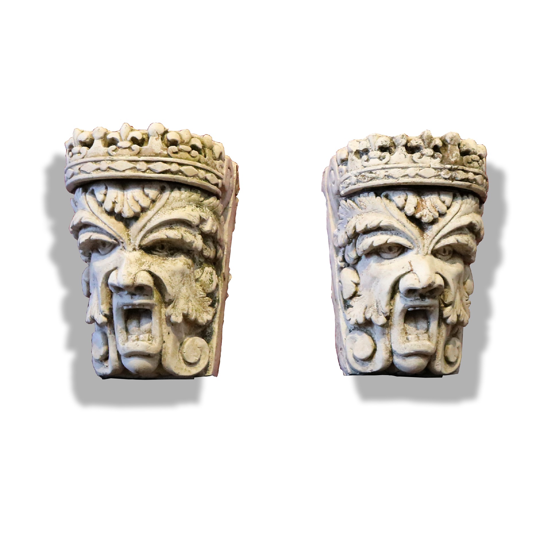 Antica coppia di mascheroni in pietra. - Mascheroni Antichi - Arredo Giardino - Prodotti - Antichità Fiorillo