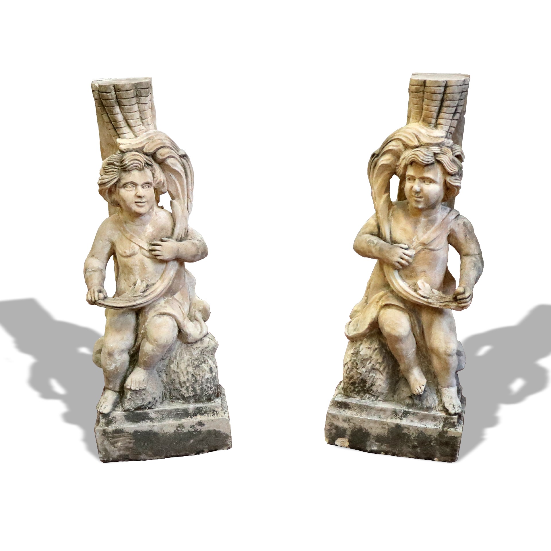 Antica coppia di sculture in pietra. - Statue Antiche - Sculture Antiche - Prodotti - Antichità Fiorillo