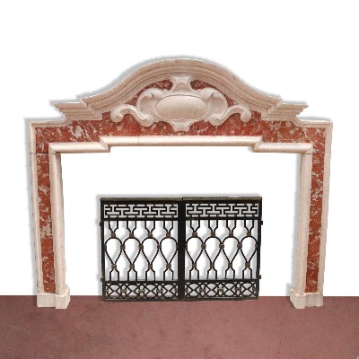 Antique stone and marble fireplace frame, cm202x171h. 