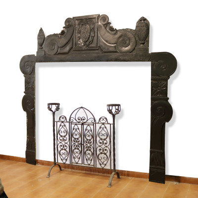 Antique stone fireplace, 248x218 cm h. Period 1500. 
