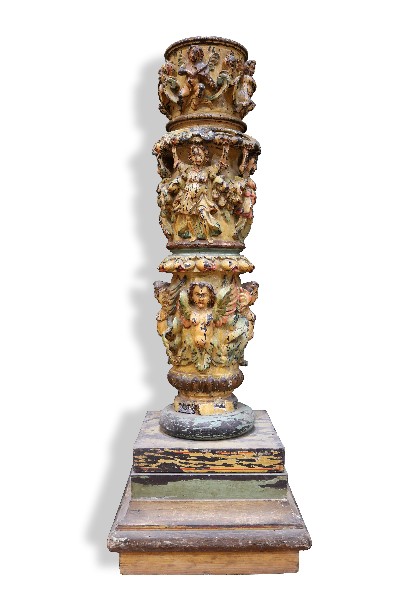 Antica colonna in legno dipinta. Epoca 1600. 