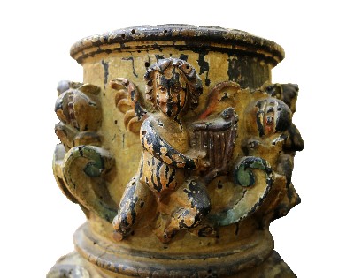 Antica colonna in legno dipinta. Epoca 1600. 