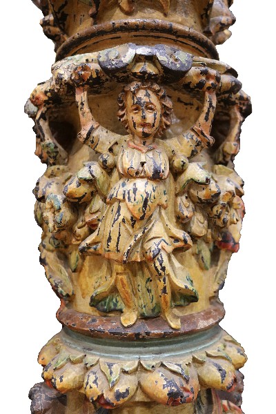 Antica colonna in legno dipinta. Epoca 1600. 