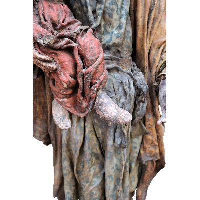 Statua antica in legno e tela dipinta. 